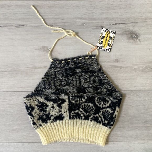 Alicia Morgand cup of noodle halter/crop top knitted handmade‎ cream/blk NWT S - Picture 5 of 6